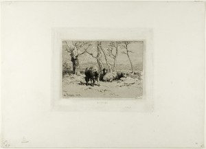 Sheep by Charles Emile Jacque, created 1868, in Etching and drypoint on ivory wove paper. Download this artwork as a high-resolution wallpaper for desktop, tabl — Charles Emile Jacque Wallpaper