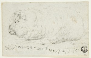 Sheep Lying Down by Johann Heinrich Roos, created n.d., in Black chalk on ivory laid paper. Download this artwork as a high-resolution wallpaper for desktop, ta — Illustration Background