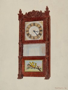 Shelf Clock by Alvin M. Gully, created 1936, in oil on paperboard covered with canvas. Download this artwork as a high-resolution wallpaper for desktop, tablet,