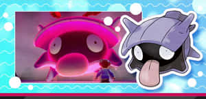 En liten karaktär möter en jättestor rosa Pokémon med en mindre lila Pokémon som sticker ut tungan i närheten. — Pokemon Mew Bilder