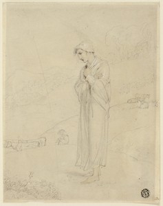 Shepherdess by Richard Westall, created 1810/20, in Graphite heightened with watercolor and touches of white gouache on gray wove paper. Download this artwork a — Illustration Background