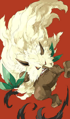 Una criatura anime blanca parecida a un zorro con hojas verdes y garras negras se lanza hacia adelante. — Estética roja para iPhone Fondos de pantalla