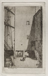 Ship and Elevator by Otto H. Bacher, created 1878, in etching. Download this artwork as a high-resolution wallpaper for desktop, tablet, or mobile. — Otto H. Bacher Wallpaper