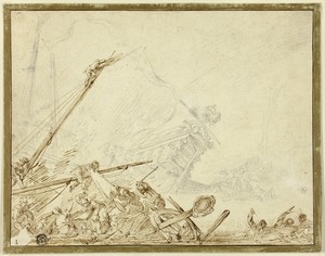Shipwreck by Cornelis de Wael, created n.d., in Graphite and pen and brown ink, on ivory laid paper, laid down on card. Download this artwork as a high-resoluti — Cornelis de Wael Wallpaper