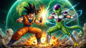 Goku kæmper mod Frieza på den eksploderende planet Namek.