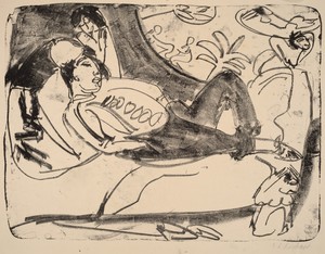 Siesta by Ernst Ludwig Kirchner, created 1911-1912, in lithograph printed in black. Download this artwork as a high-resolution wallpaper for desktop, tablet, or — Ernst Ludwig Kirchner Wallpaper