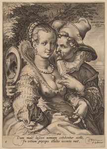 Sight by Jan Saenredam, created c. 1595, in engraving on laid paper. Download this artwork as a high-resolution wallpaper for desktop, tablet, or mobile. — Art Picture