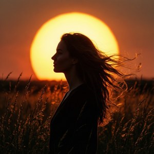 Un dramático retrato de silueta al atardecer, capturando la poesía visual épica de Cuarón