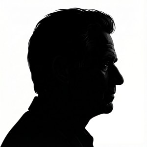 A minimalist silhouette portrait of Fred Ward