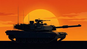 Minimalistisk Leopard 2-silhuett ved solnedgang, vektorstil.