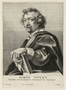 Simon Vouet by Robert van Voerst, created 1630/36, in Engraving in black on cream laid paper. Download this artwork as a high-resolution wallpaper for desktop, — Robert van Voerst Wallpaper