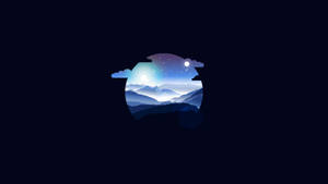Circular window framing a mountain range under a starry night sky with a glowing moon. — Simple Clean Picture