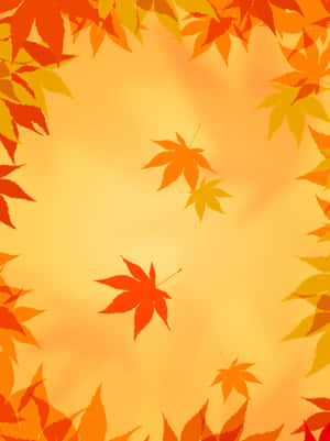 Autumn maple leaves frame a warm golden background with floating leaves. — The Fall Wallpaper
