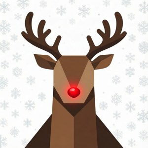 Minimalistisk vektorkunst av Rudolf med glødende nese på hvit bakgrunn