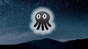 Gloeiende cartoon octopus zwevend in sterrenhemel boven bergen — Nihilego Achtergronden