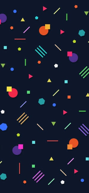 En mörk bakgrund fylld med färgglada svävande geometriska former. — Cute Pattern iPhone Bakgrundsbilder