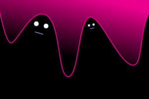 Due semplici forme di fantasmi con occhi bianchi e bocche sottili delineate in rosa su una sfumatura magenta.