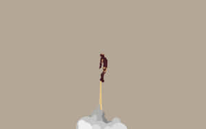 Iron Man vola sopra le nuvole in uno stile artistico digitale minimalista.