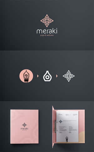 Branding Meraki yoga y bienestar con logotipo, carpeta rosa e icono de pose de yoga. — Simple Aesthetic Fondos de pantalla