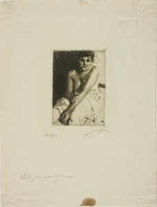 Sitting Model by Anders Zorn, created 1892, in Etching on ivory laid paper. Download this artwork as a high-resolution wallpaper for desktop, tablet, or mobile. — Painting Picture