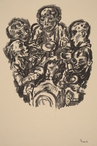 Six Diners at Table by René Beeh, created 1921, in lithograph on laid paper. Download this artwork as a high-resolution wallpaper for desktop, tablet, or mobile — René Beeh Wallpaper