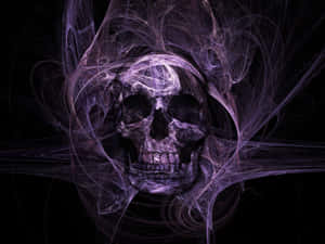 Glowing purple skull with swirling smoke patterns on black background — Skeleton Wallpaper