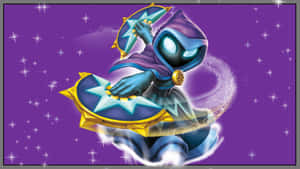 Blue hooded anime character wielding star shields in a magical purple night sky. — Skylanders Picture