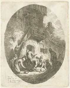 Slachtscene by Frédéric Théodore Faber, created 1806, in paper; etching. Download this artwork as a high-resolution wallpaper for desktop, tablet, or mobile. — Frédéric Théodore Faber Wallpaper