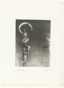 Slangenaureool by Odilon Redon, created 1890, in chine collé; lithography. Download this artwork as a high-resolution wallpaper for desktop, tablet, or mobile. — Art Picture