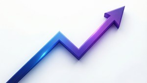 A modern stock chart line going up with blue-purple gradient on white