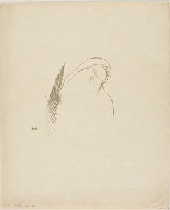 Sleep by Odilon Redon, created 1898, in Lithograph in black on cream Japanese paper. Download this artwork as a high-resolution wallpaper for desktop, tablet, o