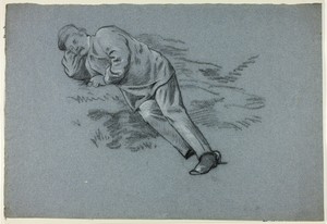 Sleeping Man by Henry Stacy Marks, created c. 1890, in Black pastel, heightened with white pastel, on blue laid paper. Download this artwork as a high-resolutio — Illustration Wallpaper