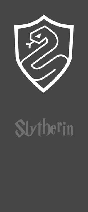 Slytherin house crest with serpent logo on dark gray background. — Hogwarts Background