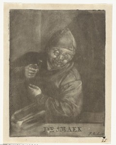 Smaak by Pieter Pickaert, created 1680 - 1715, in paper; mezzotint. Download this artwork as a high-resolution wallpaper for desktop, tablet, or mobile. — Pieter Pickaert Wallpaper
