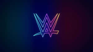 Neon WWE logo glowing in gradient colors on a dark background.