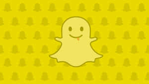 Ein lächelndes gelbes Geister-Symbol mit herausgestreckter Zunge auf einem sich wiederholenden Geisterhintergrund. — Red Snapchat Logo Wallpaper