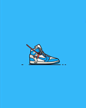 Um tênis azul e branco com cadarços vermelhos e texto 'AIR' em um fundo azul sólido. — Sapatos Azuis Foto Papéis de Parede