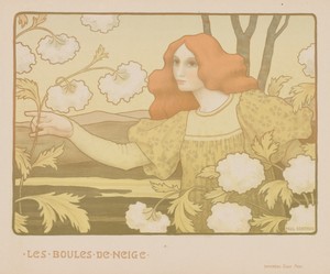 Snowballs by Paul Berthon, created c. 1900, in lithograph printed in colors. Download this artwork as a high-resolution wallpaper for desktop, tablet, or mobile — Art Wallpaper