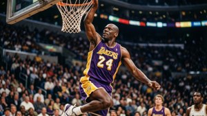 James Worthy melakukan slam dunk ikonik dengan jersey Lakers