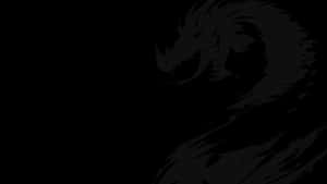 A dark silhouette of a coiled dragon with sharp teeth and claws. — Solid Black Picture