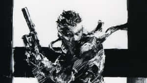Masked figure holding a pistol in a dynamic combat stance.