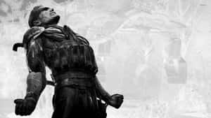 A soldier in tactical gear screaming with clenched fists in a monochrome digital-art style. — Tiger Snake Picture