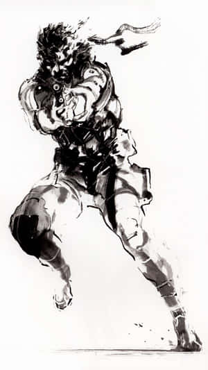 Solid Snake, den legendariske videospil helt, smiler i midten af billedet.