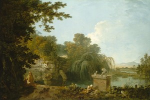 Solitude by Richard Wilson, created c. 1762/1770, in oil on canvas. Download this artwork as a high-resolution wallpaper for desktop, tablet, or mobile. — Art Picture