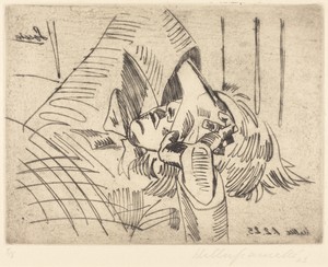 Sonia by Walter Gramatté, created 1923, in etching in black on wove paper. Download this artwork as a high-resolution wallpaper for desktop, tablet, or mobile. — Walter Gramatté Wallpaper