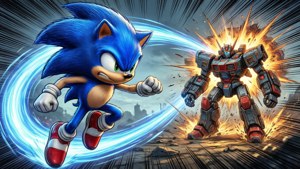Sonic tekee homing-hyökkäyksen robottivihollista vastaan ilmassa.