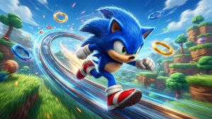 Sonic the Hedgehog courant rapidement à travers des loop-de-loops dans une zone de colline verte