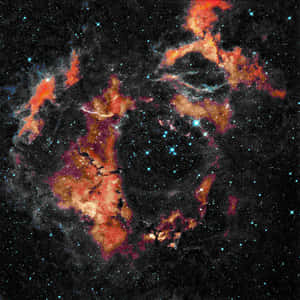 Feurig orangefarbene und rote Nebelwolken, übersät mit hellen blauen Sternen im Weltraum — Space Quote Wallpaper