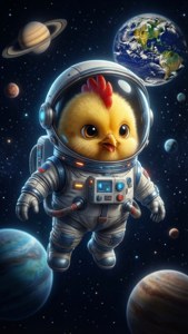 Chicky-astronautti avaruudessa planeettojen kanssa
