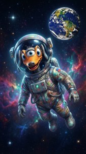 Pluto als astronaut zwevend in de ruimte.
